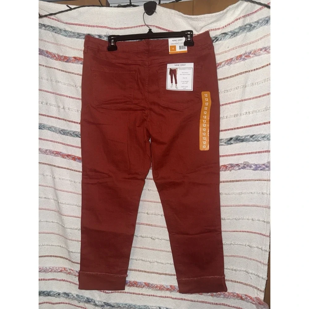 Nine West Capri Women's 12 Red Ochre Gramercy Crop Pant Stretch Cuffed NEW